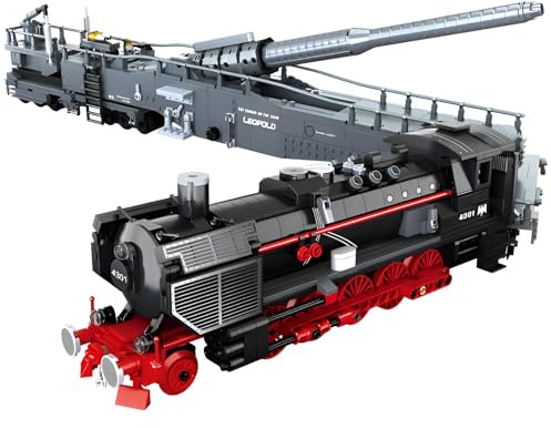 Fuleying Zug Bausteine Bausatz, 1631 Teile K5 Leopold Zugkanone Eisenbahn Zug Klemmbausteine, WW2 Klemmbausteine Lokomotive mit Schienenbasis, Geschenk für Kinder und Erwachsene
