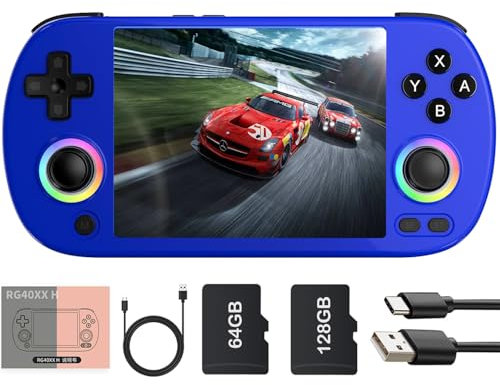 RG40XX H - Consola de juegos de mano, 128 G y más de 10000 juegos, con iluminación RGB colorida de joystick, pantalla IPS de 4 pulgadas, sistema Linux, compatible con Bluetooth 5g WiFi Combat (azul,