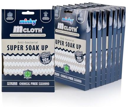 Minky M Cloth Super Soak Up - Multipack Microfibre Cloths, Pack of 9, Ultra Absorbent, Powerful Water Absorbing Anti-bacterial Cleaning Microfibre Cloth, Multiuse Duster, Quick Dry (Grey)