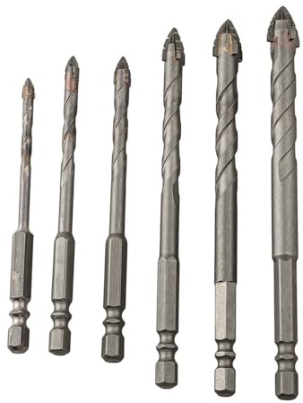 Paquete de 6 brocas de carburo de tungsteno de cuatro filos, brocas excéntricas, 4 mm, 5 mm, 6 mm, 8 mm, 10 mm, 12 mm, adecuadas para azulejos, ladrillos, plásticos, madera de cemento y vidrio