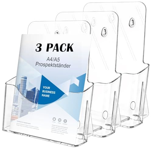 DAJAVE 3 Stück Tisch Prospektständer A4 Flyerständer, Transparenter Flyer Aufsteller a4 Prospekthalter Flyerhalter für Counter Büro Restaurant Rezeption