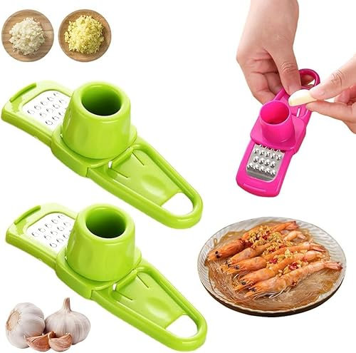Molinillo de ajo, prensa de ajo profesional para cocina, rallador de ajos, pelador, prensador de ajos resistente, cortador fácil de usar, fácil de limpiar y duradero (verde x 2)