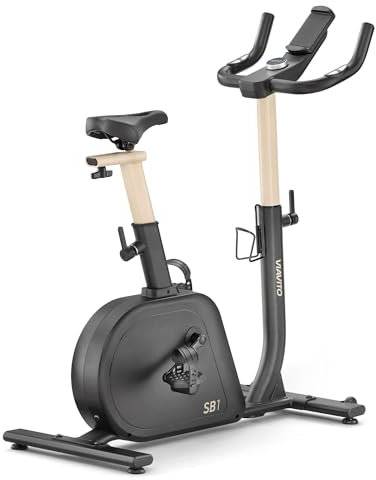 Viavito Upright Exercise Bike SB1 Smooth Silent Stationary Home Gym Cardio Workout Indoor Cycling Fitness Machine, 16 Levels of Adjustable Magnetic Resistance, LED Display, Pulse Sensors, w/Wheels