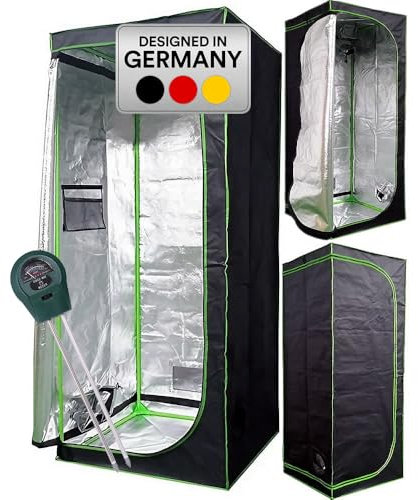 Mucola Growzelt 40x40x160 cm Set mit 3-in-1 Messgerät Zuchtzelt für Hydrokulturen zur Pflanzenzucht | licht- und wasserdicht | Indoor Grow Tent mit reflektierender Innenfolie Zimmergewächshaus