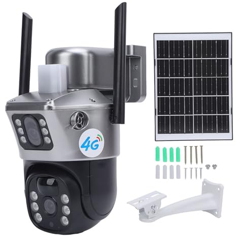 Solar Security Cameras Wireless Outdoor, Dual 2MP Lens 360° PTZ Solar Camera for Home Security with Night Vision, PIR Human Detection, Support 4G SIM