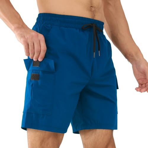 Superora Cargoshorts herr snabbtorkande ventilerande vandringsshorts klassisk avslappnad passform stretchshorts för fritid, sport, fritid, utomhus, med flera fickor, Färg: blå, S