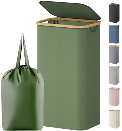 Lifewit 105L Large Laundry Basket with Lid, Removable Bags, Green