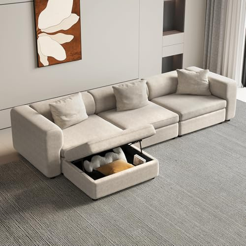 Guyii Modulär tygsoffa, 4-sitsig soffa, bekväm kombination av soffelement, flexibel soffdesign för vardagsrum, mysig och mångsidig, beige (4 sittplatser (3 säten och 1 ottoman))