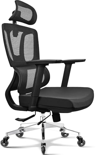 MELOKEA Bürostuhl Ergonomisch, 4D-Armlehnen, Verstellbare Sitztiefe, Gummirollen, Hohe Rückenlehne mit 4-Stufen Neigung, Bequem für Große Menschen, Ergonomischer Bürostuhl 200KG, Schreibtischstuhl