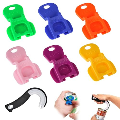 PORUPAEL 7-Piece Can Opener Set - 6 Color-Coded Easy Can Openers for Soda Beer Beverage Cans + 1 Large J-Shaped Manual Can Opener, Ring Pull Opener Tool with Portable and Home Use Design