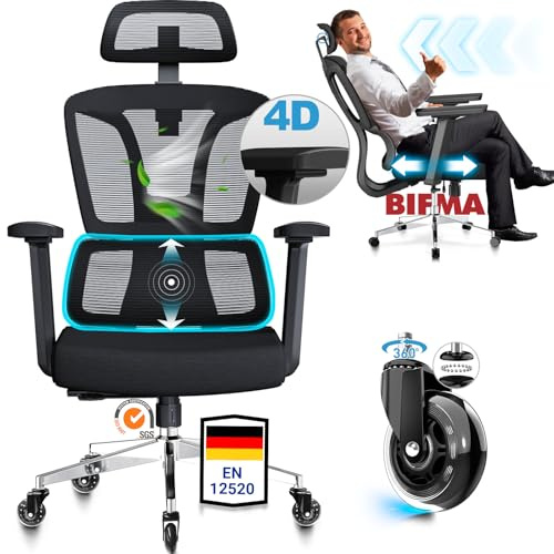 MELOKEA Bürostuhl Ergonomisch, 4D-Armlehnen & Sitztiefenverstellung