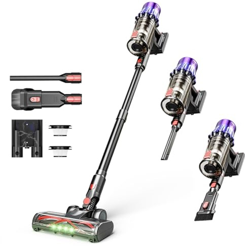 MEIION Ultra-starker Akku-Staubsauger mit automatischer Stauberkennung/Bis zu 50 Minuten Laufzeit/Beutelloser Staubsauger für Teppiche, Hartböden & Tierhaare/Violett - 650 W