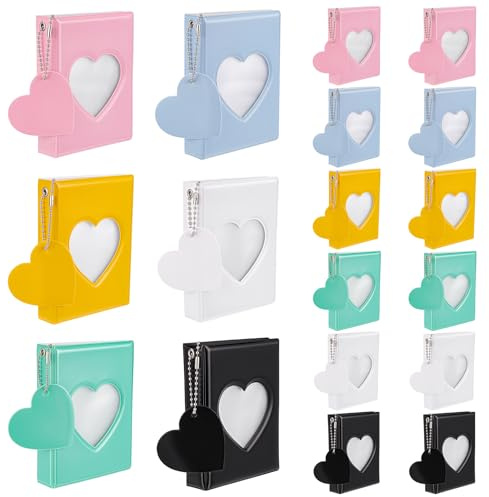 INTERWARM 18Pcs Mini Photocard Album Binder with Heart Hollow Design | 6 Colors PVC Photocard Binder with 32 Pockets & Pendant, Mini Photo Album Heart Hollow Card Holder for Collection