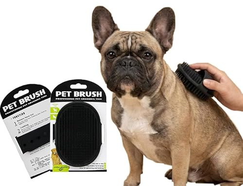 BEDTAIL- Pet Grooming Brush for Dogs and Cats, Rubber, Ergonomic Grip with Flexible Bristles, Detangling Massage Pad, Black