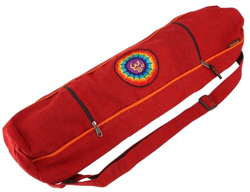 GURU SHOP Yogamatten-Tasche Om, 100% Baumwolle, robust, Bestickt | Platz für Matte und Decke, verstellbarer Tragegurt, praktische Fächer, Unisex