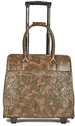 Bowatex Großer Damen Aktentrolley Business Laptop Tasche Braun mit Blumen