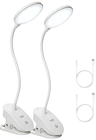Miady 2 Stück Leselampe Bett Klemmleuchte USB Wiederaufladbare Klemmlampe 3 Helligkeiten Augenschutz Bettlampe mit Touch Dimmbar 360° Flexibel für Lesen, Schlafzimmer, Büro