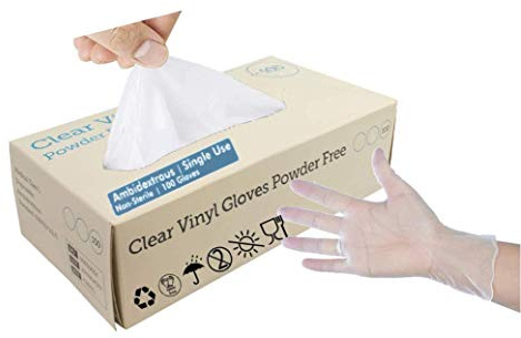 100 (1 Box) x Clear Vinyl (Latex & Powder Free) Gloves Disposable Safety Food Catering Cleaning etc.. (Large)