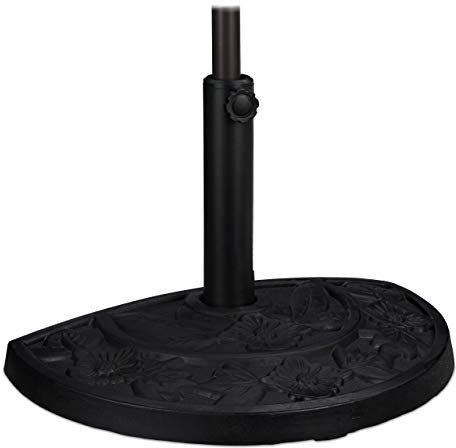 Relaxdays Sonnenschirmständer halbrund, für Schirmstangen 34-50 mm, wetterfest, Blumen Design, Garten & Balkon, schwarz