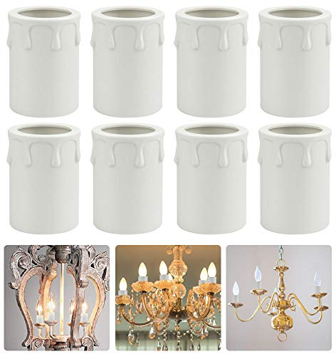 EMAGEREN 8 Pack Candle Drip Sleeves 43 * 60mm Candle Socket Covers Chandelier Candle Sleeves Plastic Covers Tubes Candelabra Base for Most Chandeliers Wall Light and Christmas Decoration, White