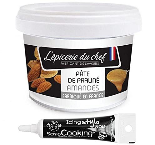 Pâte de praliné amandes 200 g + Stylo de glaçage noir