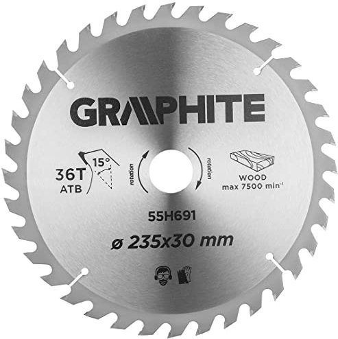 GRAPHITE Lame de scie circulaire 235x30 mm, Widia | pour bois, panneaux de particules, MDF | Bagues de réduction en set | 36 dents