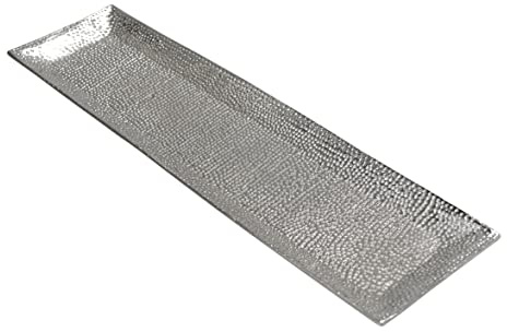 Assiette décorative - Plateau de Service en Aluminium argenté - Motif martelé - BOL décoratif Moderne allongé en métal - Décoration de Table, Pour Salon, Salle à Manger - 40 ou 60 cm (60x16x2,5 cm)