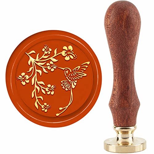 craspire Timbre de Sceau de Cire pour Colibri Timbre de Cire à Cacheter Fleur 30 mm/1.18 Pouces Tampon D'Étanchéité Amovible en Laiton avec Manche en Bois pour Invitations, Cartes, Cadeau