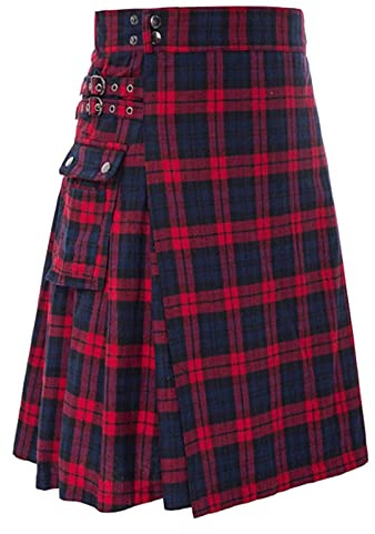 Jupe pour homme style écossais à carreaux Jupes modernes Mode écossaise Culottes individualité Vintage Casual Jupe à carreaux avec poches hommes Couleur épissure Kilt écossais, Wein, XXL