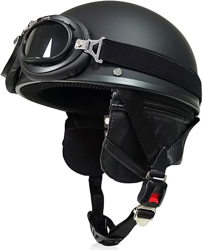 Vintage motorcykelhalvhjälm, ECE/DOT-godkänd Vuxen Män Dam Retro Öppet ansiktshjälm, med UV-glasögon for Cykel Cruiser Scooter (Color : 4, Size : 57-58cm)