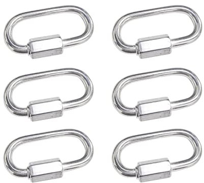 BuxiuGK 6 Pezzi Moschettone a Vite M4/0.16,304 Acciaio Inox Forma di D Quick Link Connettore Rapido Moschettone Avvitabile con Tappo a Vite per Campeggio Esterni