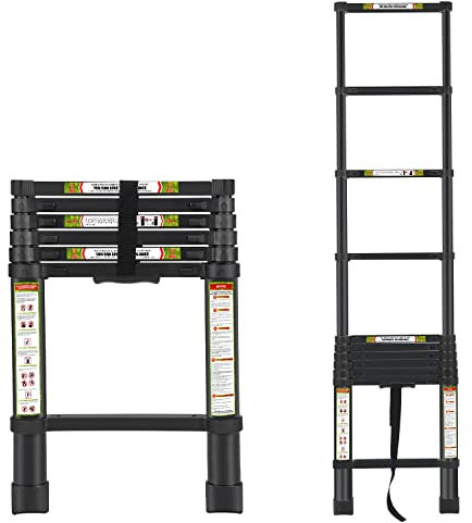 Telescopic Ladder, 6.5FT RIKADE Aluminum Telescoping Ladder with Non-Slip Feet, Portable Extension Ladder for Household and Outdoor Working, 330lb Capacity, Black, 2.0m/6.5FT (RK-SST-20-BL)