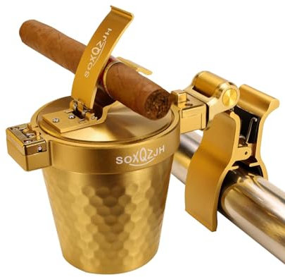 Cigar Ashtray Cigar Accessories,Cigar Holder,Ashtray with Lid Windproof and Odor Resistant, Car Ashtrays for Cup Holder,Cigar Holder for Golf Cart, Ash Tray Outdoors, Cigar Gifts for Men Unique.