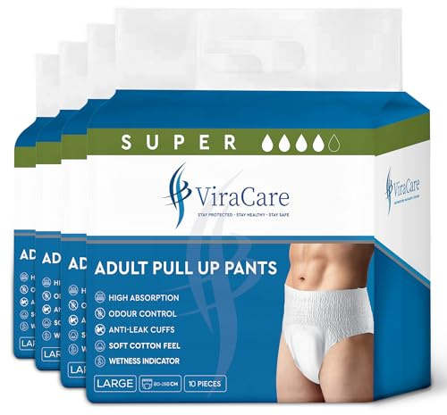 40 x Incontinence Pants Men & Women | with Wetness Indicator & Soft-Stretch Waistband | Adult Nappies | Waist Size Large 80-156 cm | Adult Diapers |(4 Packs of 10) (Large)