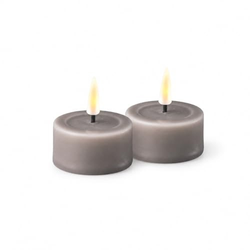ReWu LED Teelicht 2er Deluxe Homeart, Grau | Indoor, Realistische Flamme, Warmweißes Licht, Echtwachs