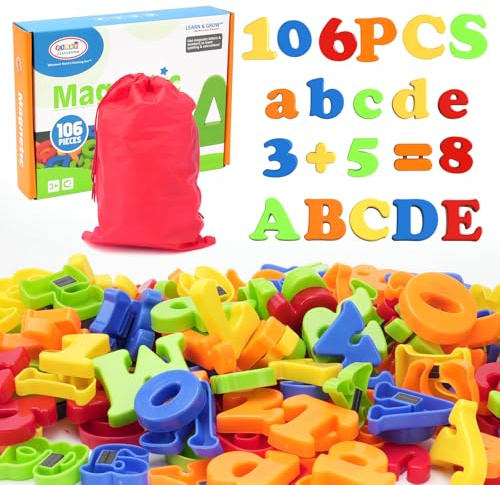 BunnyJOY Magnetbuchstaben 106 Magnet Buchstaben und Zahlen, Magnete Kinder für Magnettafel, Lernspielzeug Spielzeug
