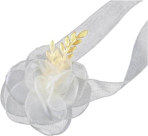 Dekorative Ansteckblume for die Hochzeit, Braut-Blume for das Handgelenk, 2 Stück, Perlenrosen-Blumen-Ansteckblume for das Handgelenk, gelb mit Netzband, Braut, Brautjungfern-Blume for das Handgelenk,