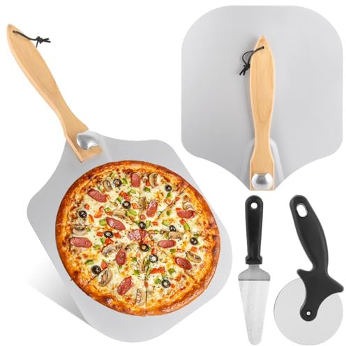 LDXDRU Pizzaschieber Edelstahl 30cm, Profi Pizzaschaufel Set Pizzawender mit Klappbarer Griff, Gesamtlänge 60cm, Pizzaschneider Dreiecksschneider Pizzaheber für Pizzastein, Spülmaschinenfest