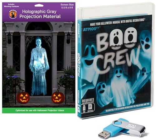 AtmosFx Boo Crew USB + 5.5' x 9' Large Gray Holographic Screen for Halloween Projection