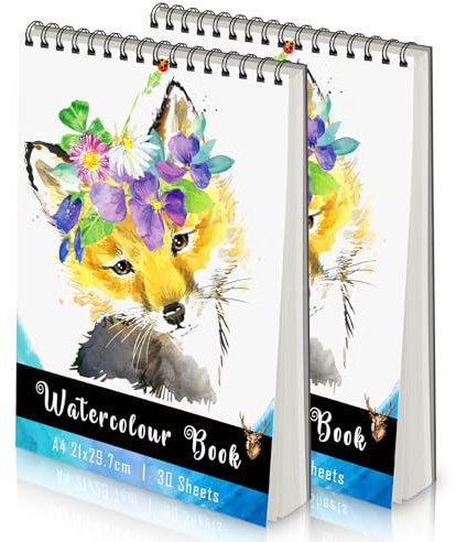 Coolzon 2Pcs Aquarellpapier A4 Aquarellblock, Spiralgebundenes Zeichenblock A4,30 Blatt Skizzenbuch A4 Aquarell Buch Sketchbook Watercolor Paper Malblock für für Aquarellmalerei und Mixed Media