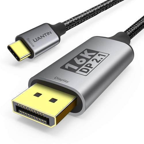 UANTIN USB-C to DisplayPort 2.1 Cable, 16K, 40Gbps,3M | 8K@120Hz, 4K@240Hz/144Hz/120Hz, Type C to Display Port Cord [Thunderbolt 3/4 Compatible] for iPhone 17,S24,MacBook Neo