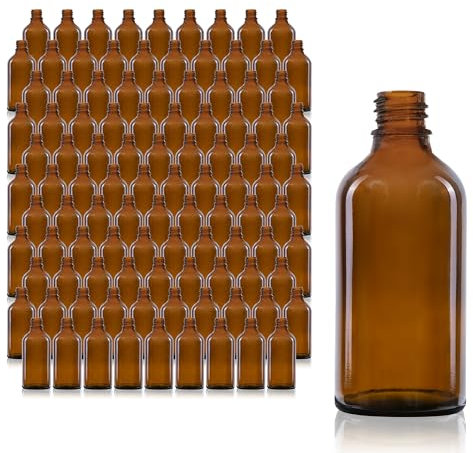 Oputec 105 x 50ml Braunglasflaschen mit GL18 Schraubgewinde – Lichtgeschützt, Spülmaschinengeeignet, Universell für Öle, Tinkturen, Aromen & Kosmetik – Ohne Aufsatz – Großpackung
