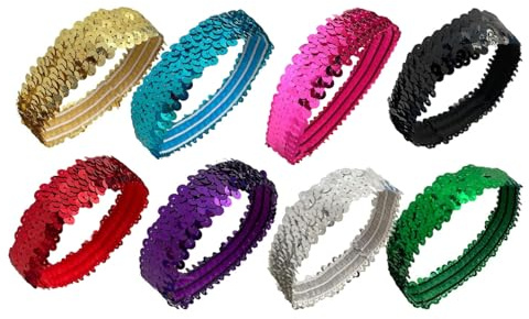 8 stycken glänsande elastisk pannband, glitter paljetter, sportpannband, för karneval, Halloween och fest (flerfärgad)