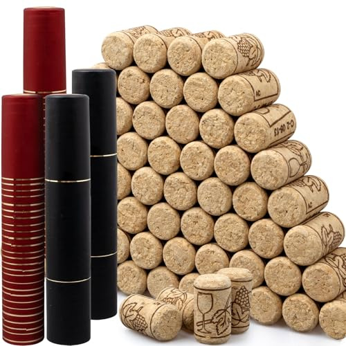 200 Pcs Wine Corks Natural Wood Wine Bottle Cork Kit Include 100 Straight Stoppers and 100 PVC Heat Shrink Capsules for Wine, Beer, and Liquor Bottles