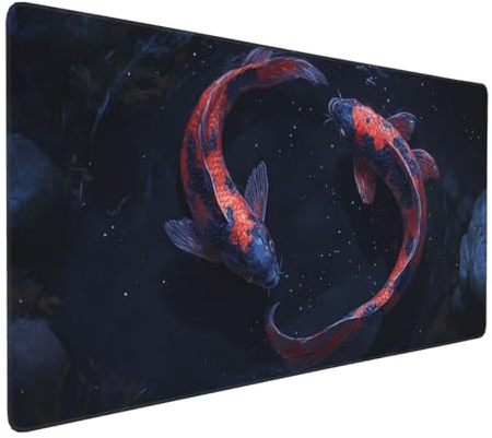 Tapis de Souris 80x40 cm Grand Tapis Souris XXL, Carpe koï Poisson Tapis de Souris Bureau Gamer, à Bords Cousus, Base en Caoutchouc Antidérapante, sous Main pour Clavier et Souris, Decor Maison E-529