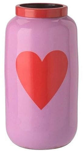 Saigon, Vase mit Metallring, XXS(H12cm), Motiv: Herz, pink Lavender/rot, 6x12x6cm