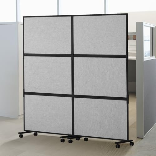 VEVOR Cloison de séparation Acoustique, séparateur de pièce à 2 Panneaux, paravent de Bureau autoportant avec cloison en Polyester et Acier 45 pour réduire Bruit et Distraction visuelle, Gris Clair