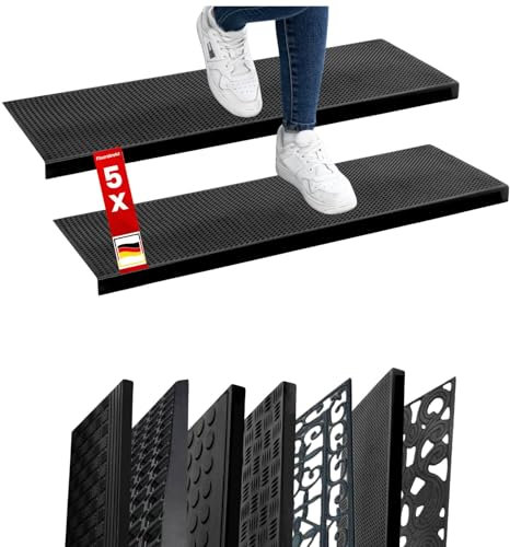 Floordirekt - Stufenmatte aus Gummi 1 Stück - Selbstklebend - Rutschhemmende Treppenstufen Matten - Gummistufenmatte für Außen - (Santiago 25x75cm)