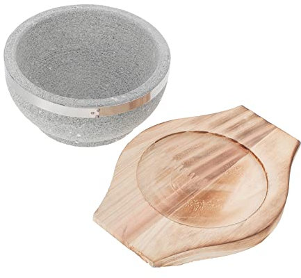 Didiseaon Steinschale Mit Holzsockel Für Bibimbap Suppen Und Eintöpfe Ergonomisches Design Und Hitzebeständigkeit Zum Servieren Und Kochen