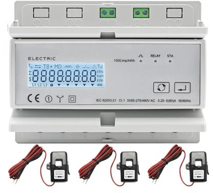 IFFSUEVL Zwei-Wege-Energiezähler Kilowattstunden Monitor 3 x 110/190 V oder 230/400 VAC mit 3 Split-Trafos CT (WLAN, 3 Stück CT 100 A)
